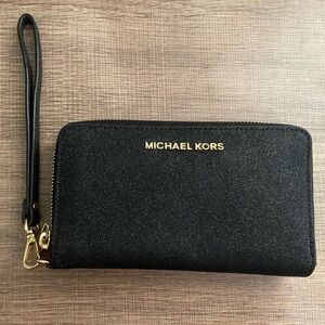 Michael kors black glitter wristlet